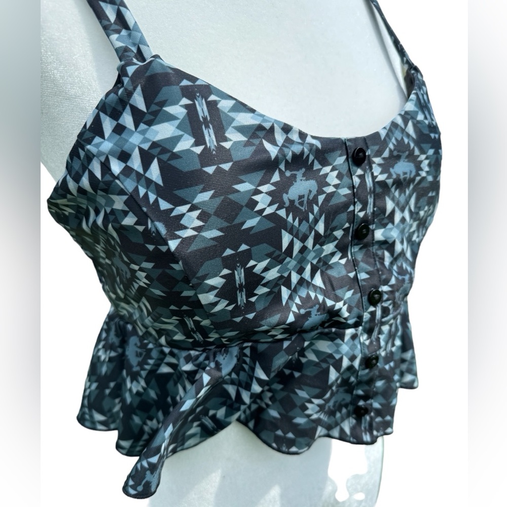 CRAZY TRAIN Western Frill Tankini Swimsuit Top NWT Western Aztec Lined Small